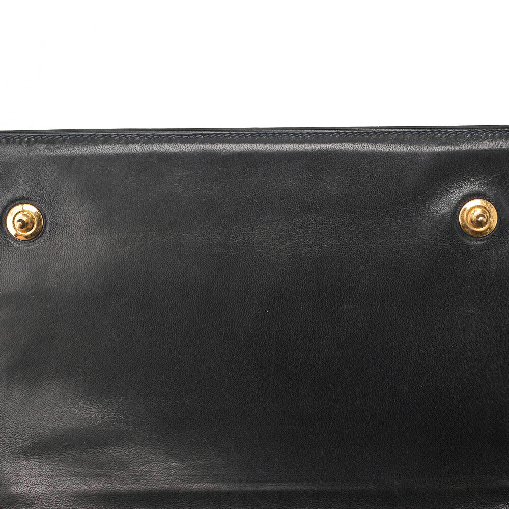 HERMES Shoulder Bag Annie Push Lock Box Calf Navy Gold-Tone Hardware Pre-Owned - Vintage La Charme