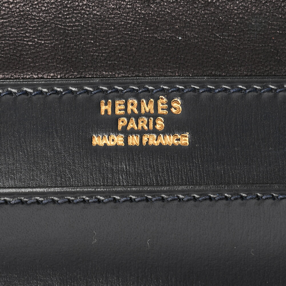 HERMES Shoulder Bag Annie Push Lock Box Calf Navy Gold-Tone Hardware Pre-Owned - Vintage La Charme