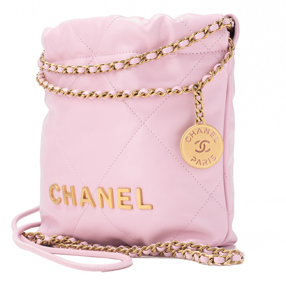 Chanel 22 Mini Drawstring Chain Shoulder Bag, Calfskin, Pink, Gold-Tone Hardware, Pre-Owned - Vintage La Charme