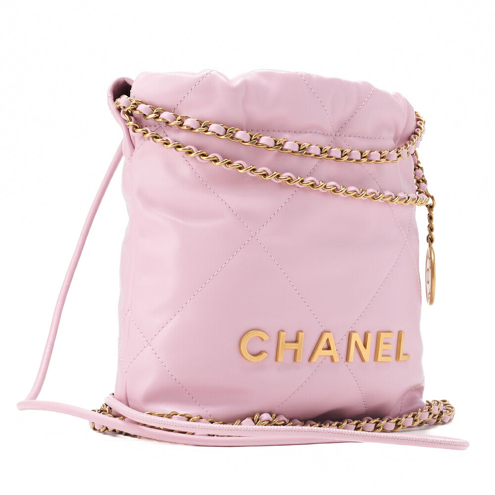 Chanel 22 Mini Drawstring Chain Shoulder Bag, Calfskin, Pink, Gold-Tone Hardware, Pre-Owned - Vintage La Charme