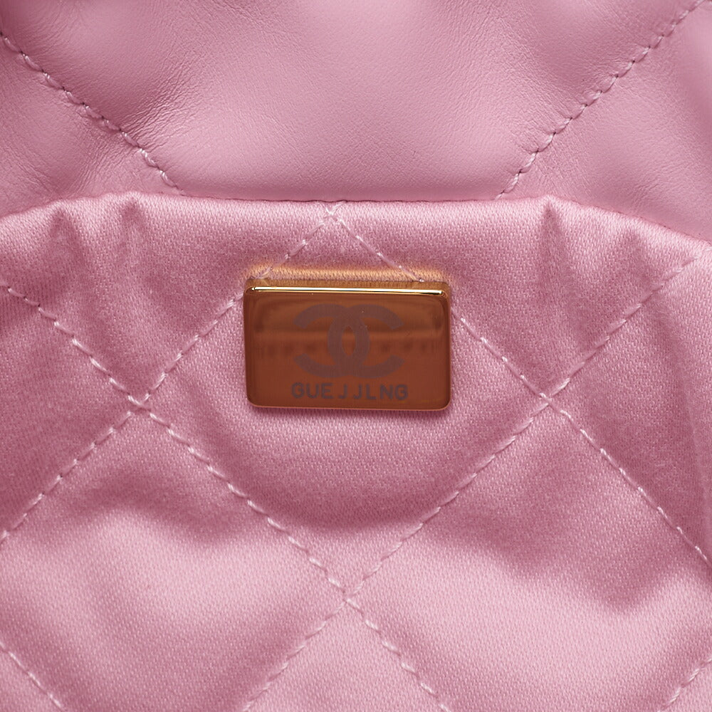 Chanel 22 Mini Drawstring Chain Shoulder Bag, Calfskin, Pink, Gold-Tone Hardware, Pre-Owned - Vintage La Charme