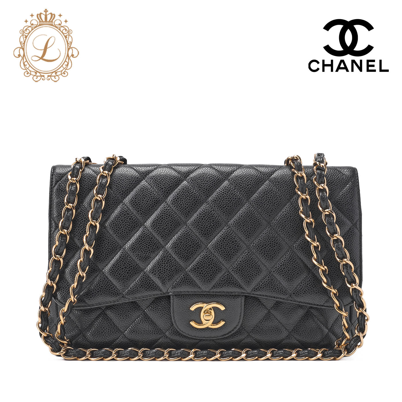 CHANEL Chain Shoulder Bag Big Matelasse Caviar Skin Black Silver-Tone Hardware Pre-Owned - Vintage La Charme