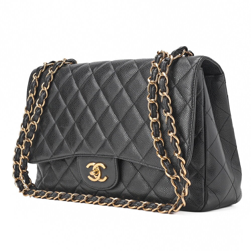 CHANEL Chain Shoulder Bag Big Matelasse Caviar Skin Black Silver-Tone Hardware Pre-Owned - Vintage La Charme