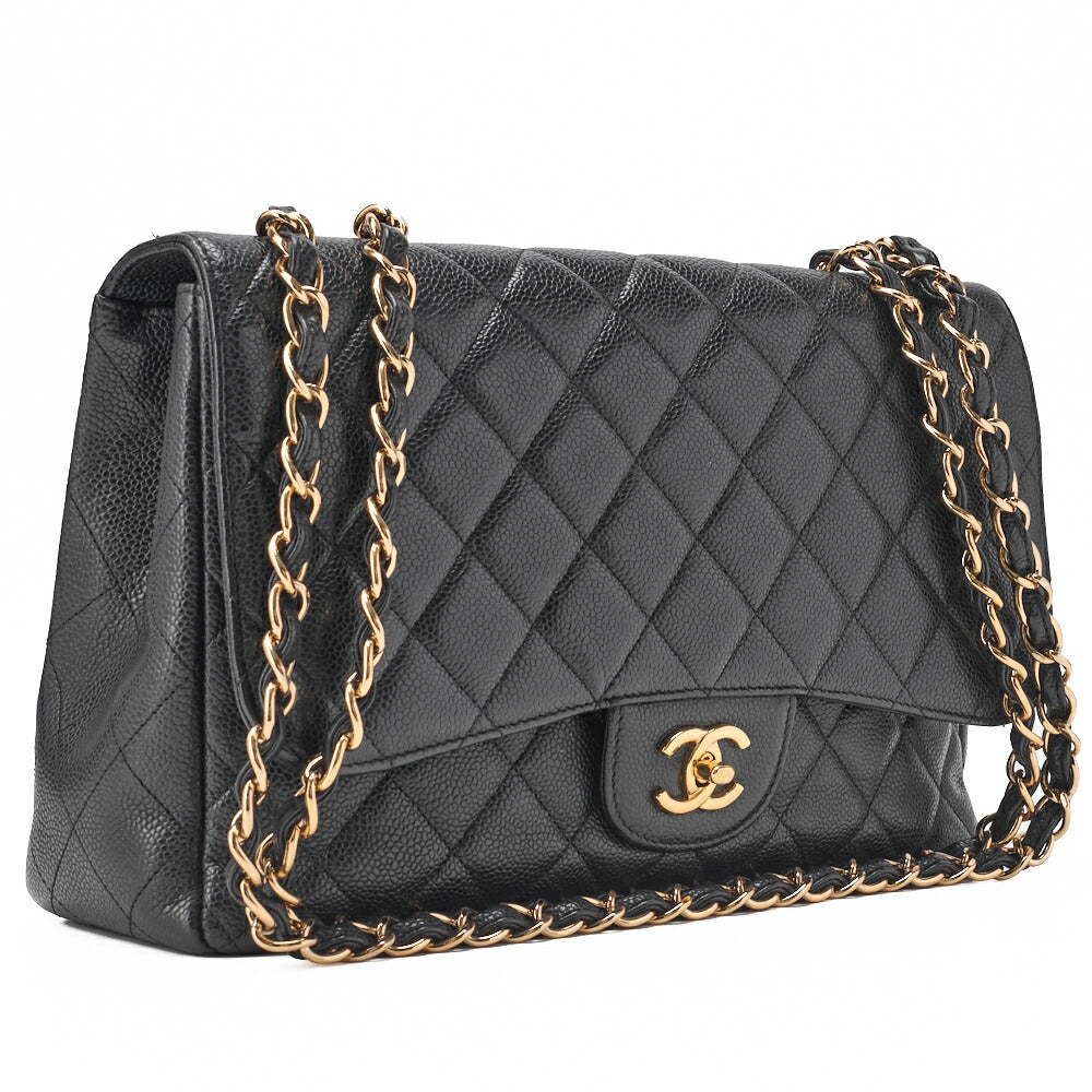 CHANEL Chain Shoulder Bag Big Matelasse Caviar Skin Black Silver-Tone Hardware Pre-Owned - Vintage La Charme