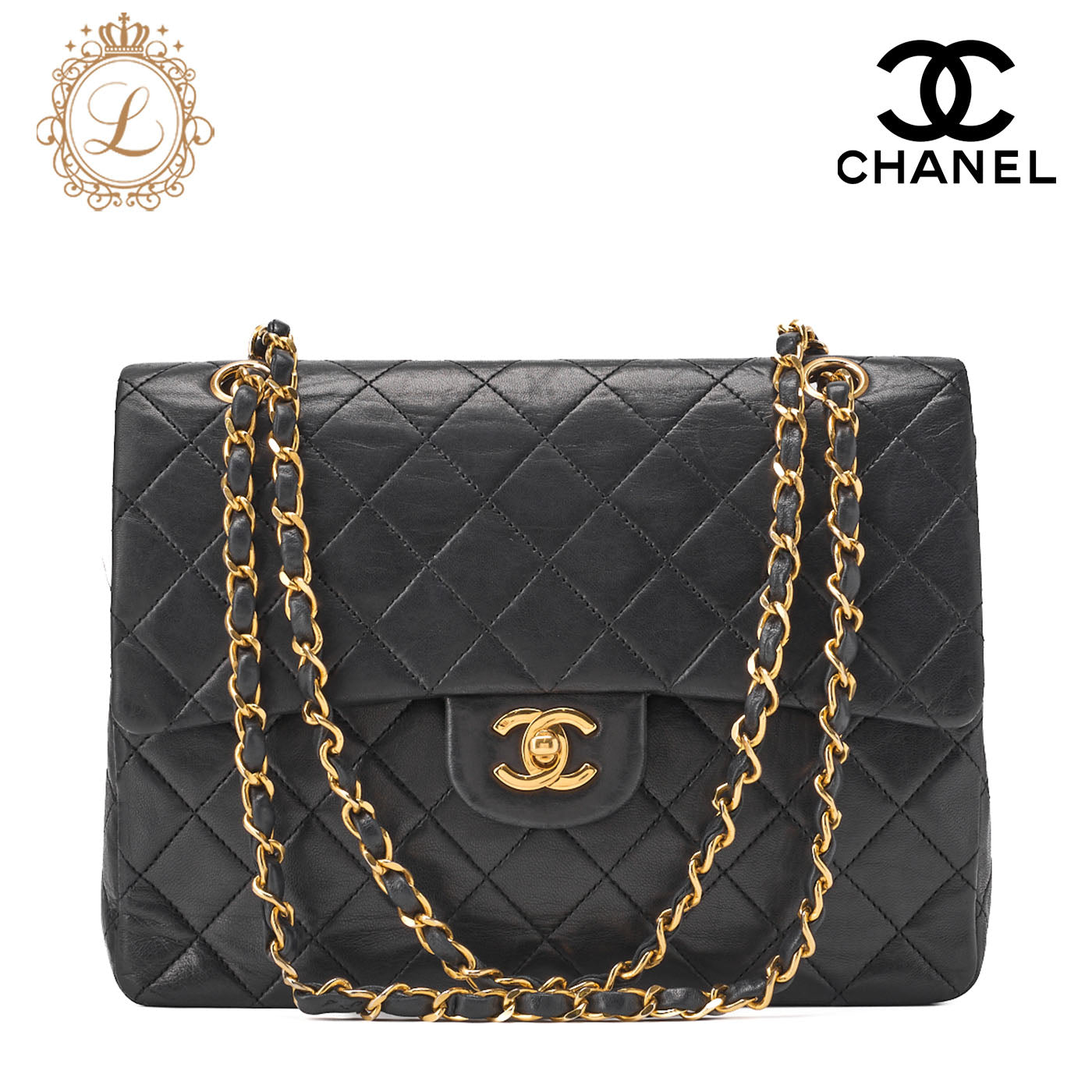 CHANEL Chain Shoulder Bag Matelasse Double Flap Lambskin Black Gold-Tone Hardware Pre-Owned - Vintage La Charme