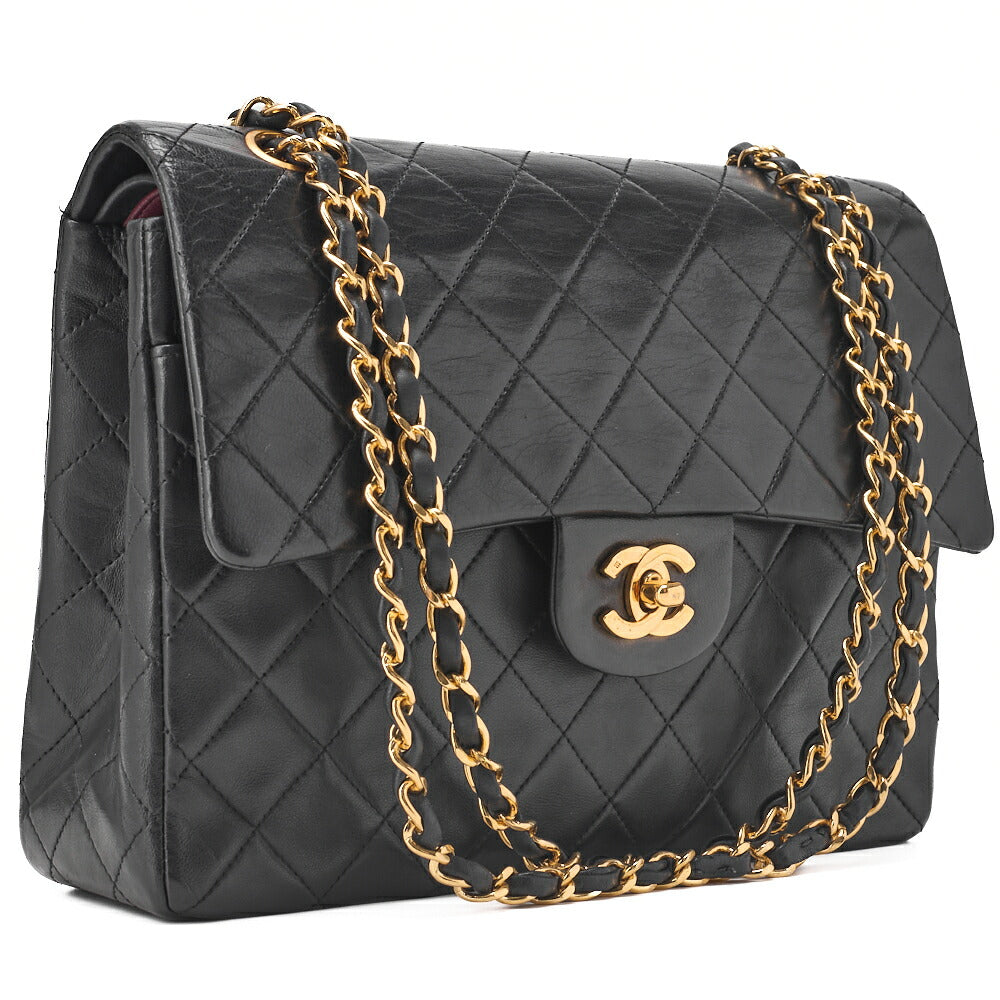 CHANEL Chain Shoulder Bag Matelasse Double Flap Lambskin Black Gold-Tone Hardware Pre-Owned - Vintage La Charme