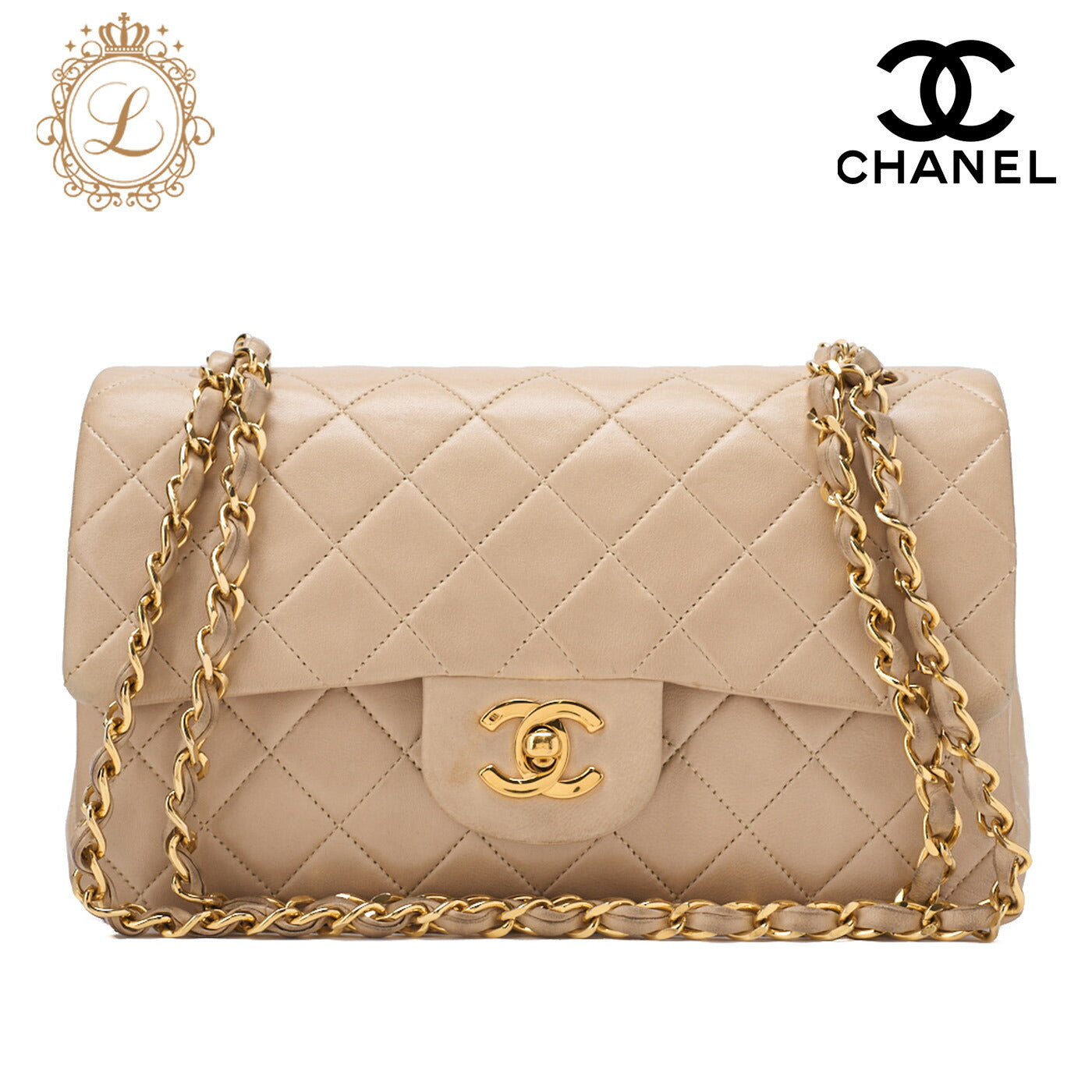 CHANEL Chain Shoulder Bag Matelasse Double Flap Lambskin Beige Gold-Tone Hardware Pre-Owned - Vintage La Charme