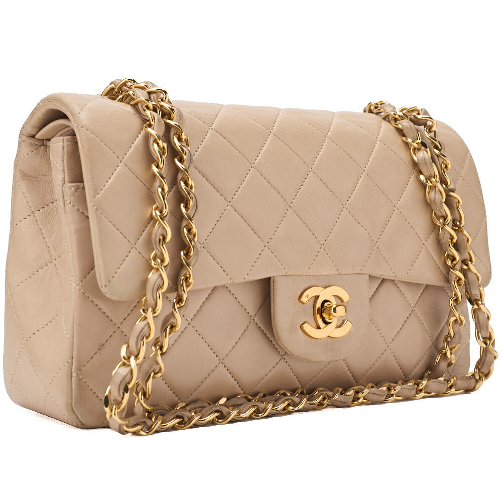 CHANEL Chain Shoulder Bag Matelasse Double Flap Lambskin Beige Gold-Tone Hardware Pre-Owned - Vintage La Charme