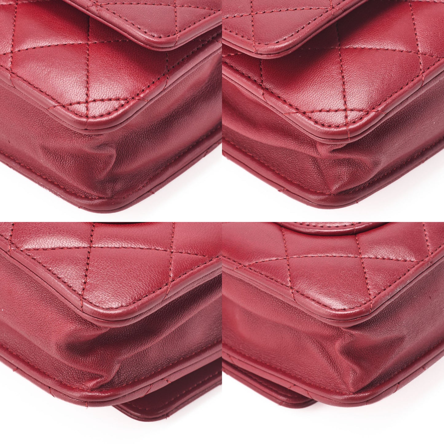 CHANEL Chain Wallet Matelasse Lambskin Red Silver-Tone Hardware Pre-Owned - Vintage La Charme