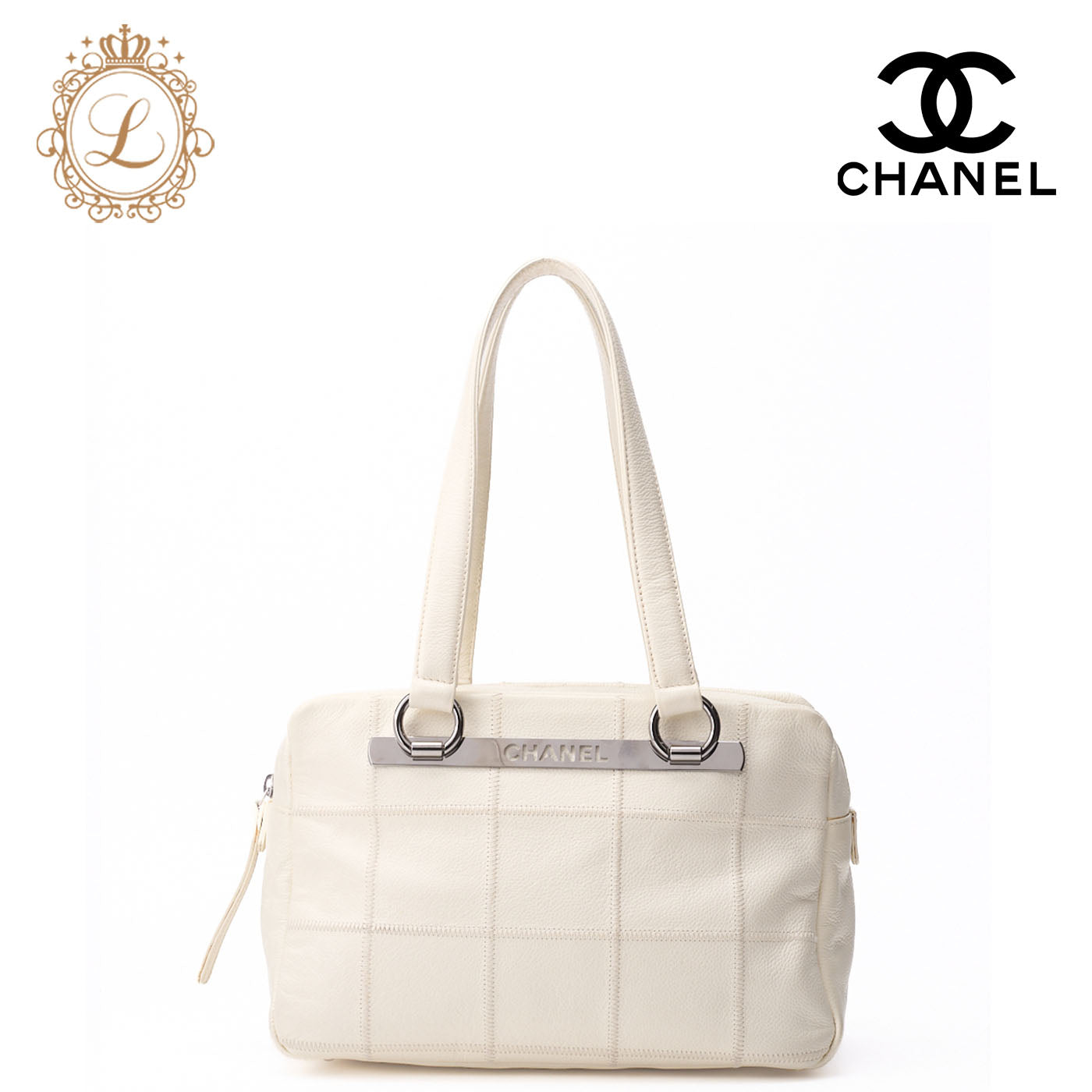 Chanel Shoulder Bag, Chocolate Bar Logo, Caviar Skin, White, Silver-Tone Hardware, Pre-Owned - Vintage La Charme