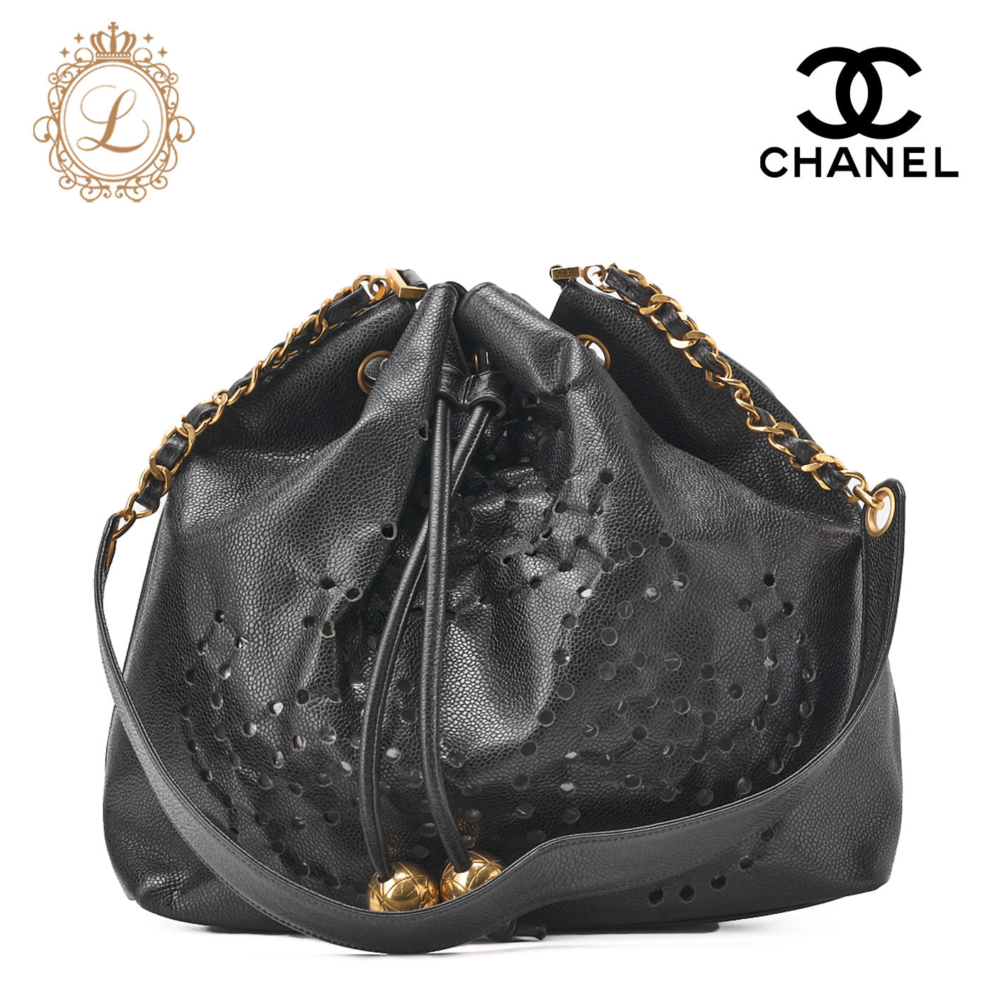 CHANEL Shoulder Bag, Triple Coco Drawstring, Caviar Skin, Black, Gold-Tone Hardware, Pre-Owned - Vintage La Charme