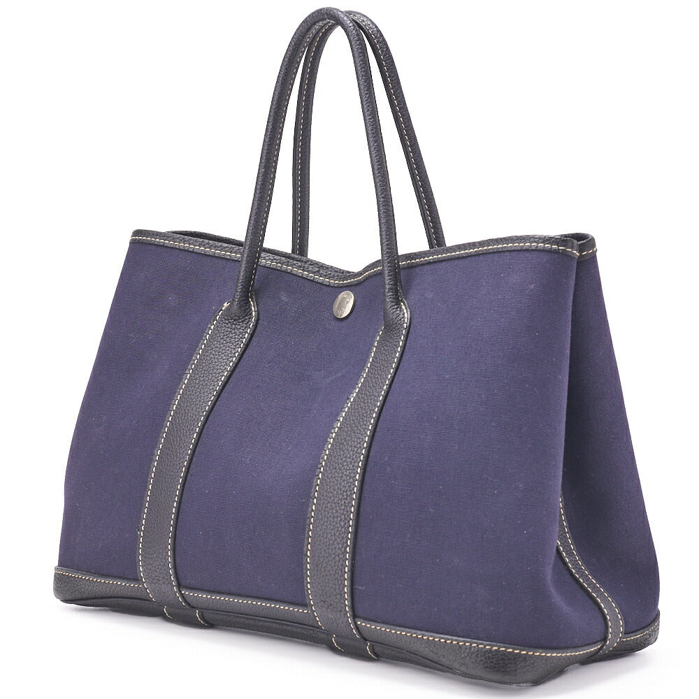 HERMES Shoulder Bag Garden Party TPM Toile Ash Navy Silver-Tone Hardware Pre-Owned - Vintage La Charme