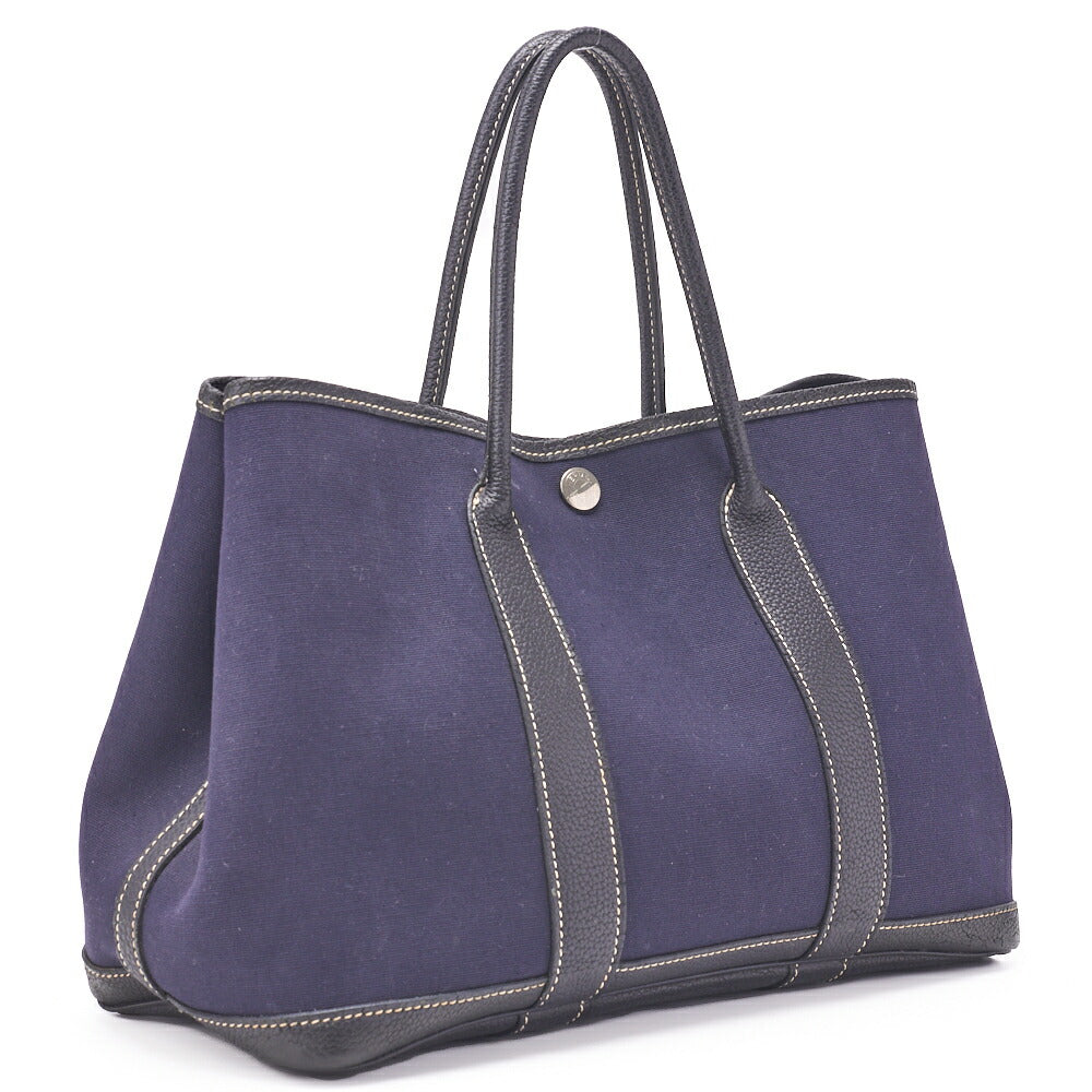 HERMES Shoulder Bag Garden Party TPM Toile Ash Navy Silver-Tone Hardware Pre-Owned - Vintage La Charme