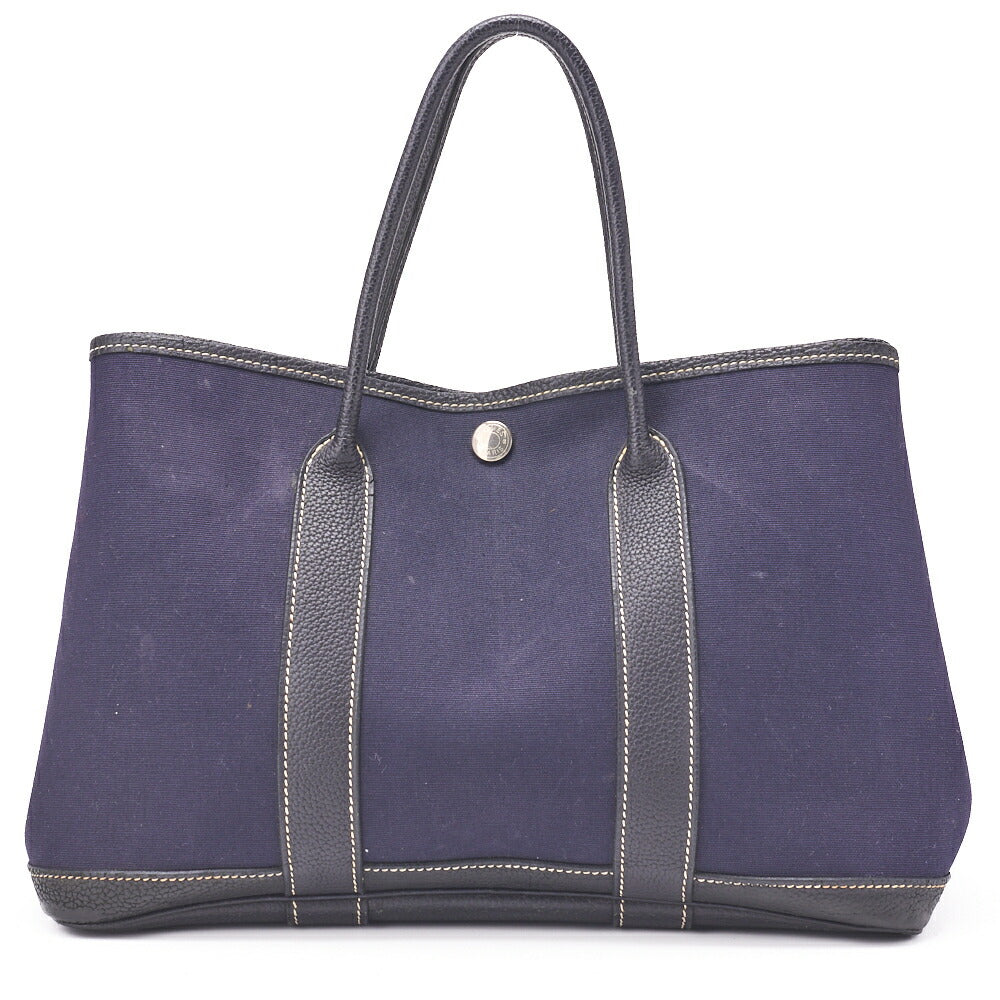 HERMES Shoulder Bag Garden Party TPM Toile Ash Navy Silver-Tone Hardware Pre-Owned - Vintage La Charme