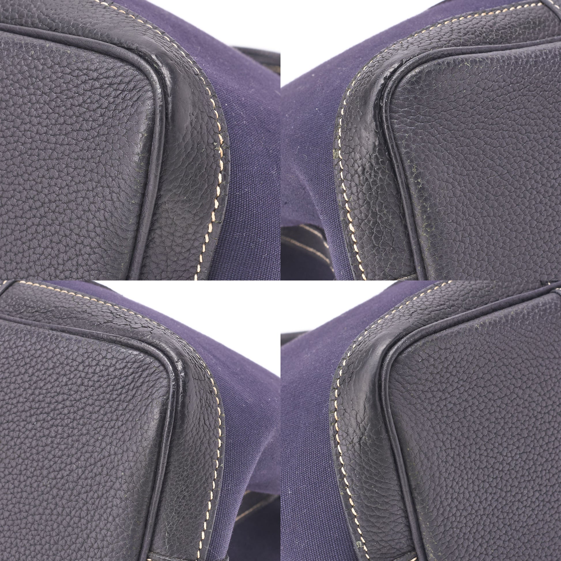 HERMES Shoulder Bag Garden Party TPM Toile Ash Navy Silver-Tone Hardware Pre-Owned - Vintage La Charme