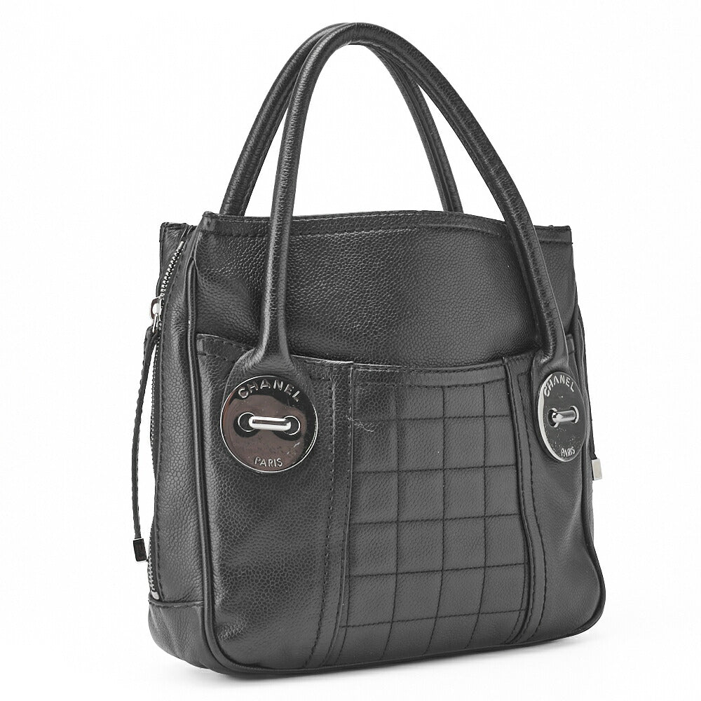 CHANEL Handbag Chocolate Bar Logo Caviar Skin Black Silver-Tone Hardware Pre-Owned - Vintage La Charme