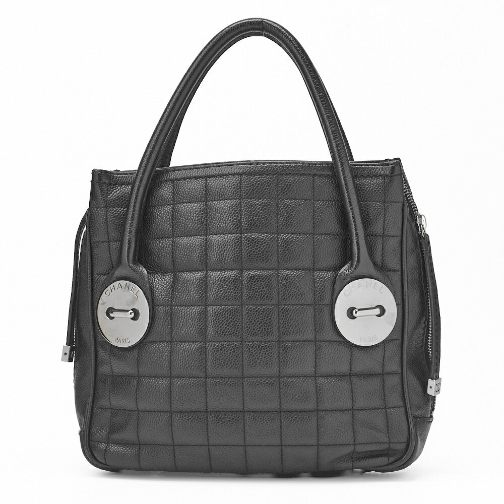 CHANEL Handbag Chocolate Bar Logo Caviar Skin Black Silver-Tone Hardware Pre-Owned - Vintage La Charme