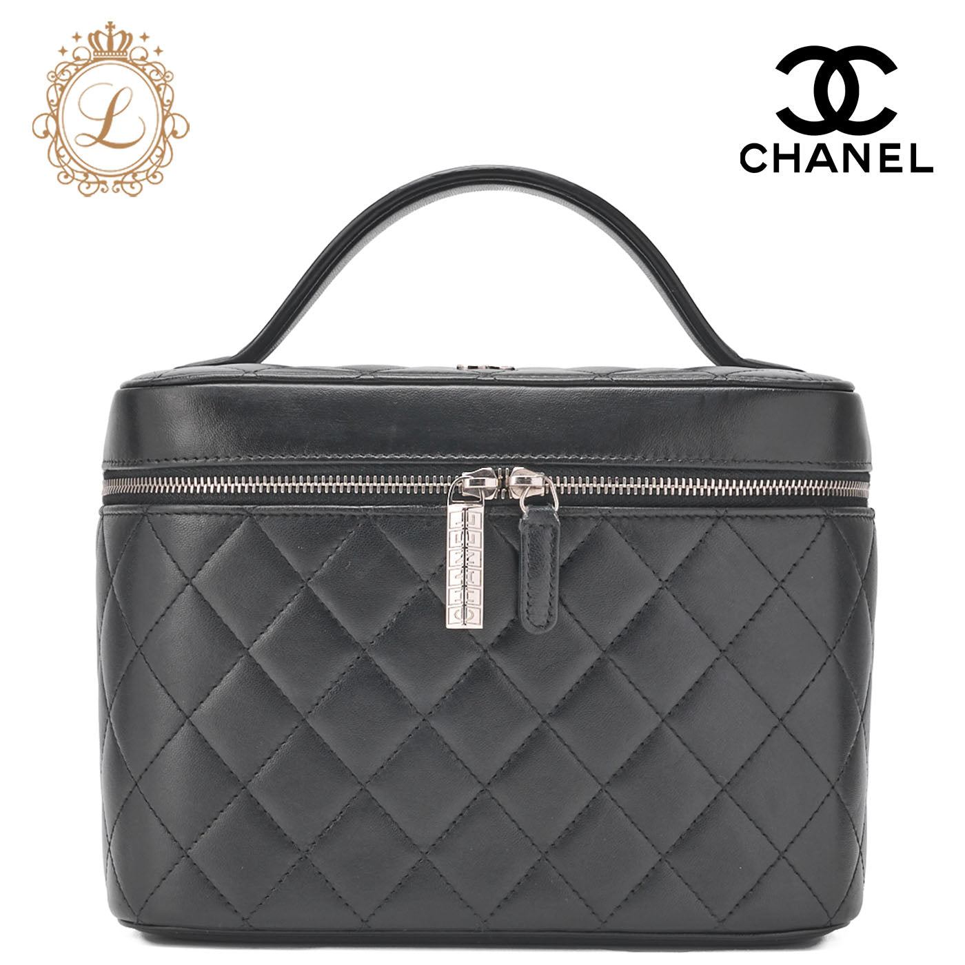 CHANEL Vanity Handbag Matelasse Lambskin Black Silver-Tone Hardware Pre-Owned - Vintage La Charme