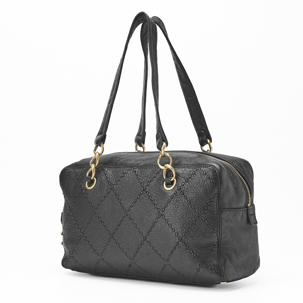 Chanel Shoulder Bag Ultra Stitch Chain Tote Leather Black Gold-Tone Hardware Pre-Owned - Vintage La Charme