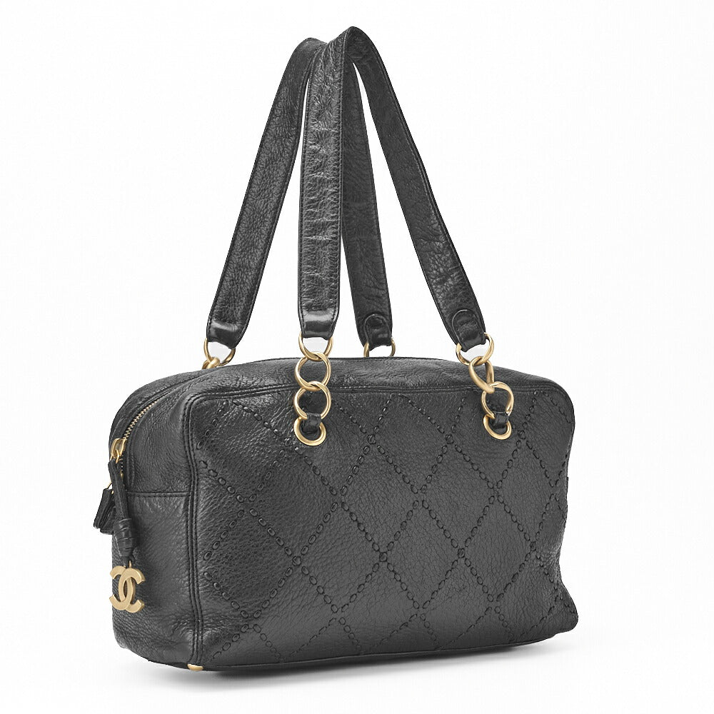 Chanel Shoulder Bag Ultra Stitch Chain Tote Leather Black Gold-Tone Hardware Pre-Owned - Vintage La Charme