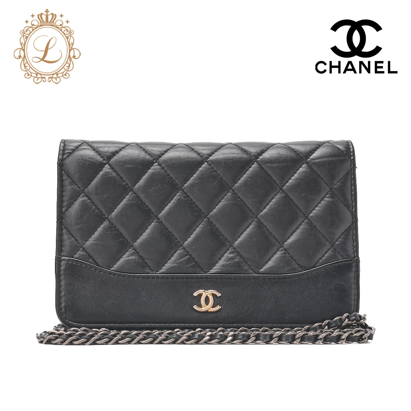 CHANEL Chain Wallet Matelasse Vintage Calf Black Gold-Tone Hardware Pre-Owned - Vintage La Charme