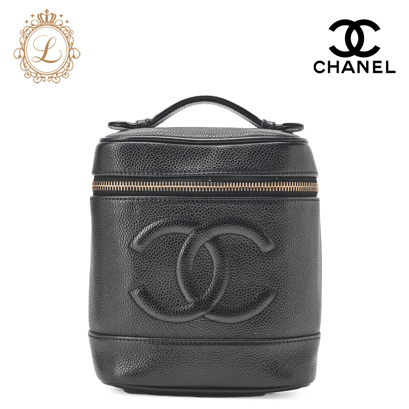 CHANEL Coco Mark Vanity Handbag Caviar Skin Black Gold-Tone Hardware Pre-Owned - Vintage La Charme
