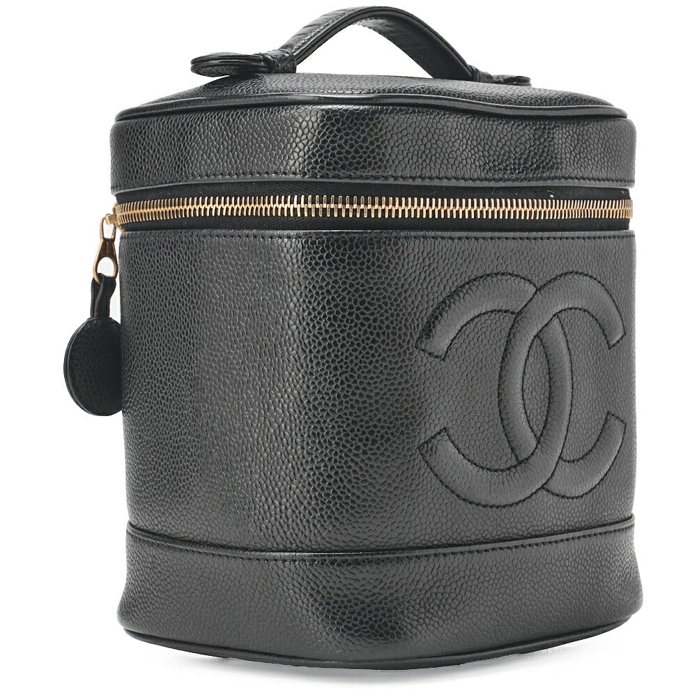 CHANEL Coco Mark Vanity Handbag Caviar Skin Black Gold-Tone Hardware Pre-Owned - Vintage La Charme