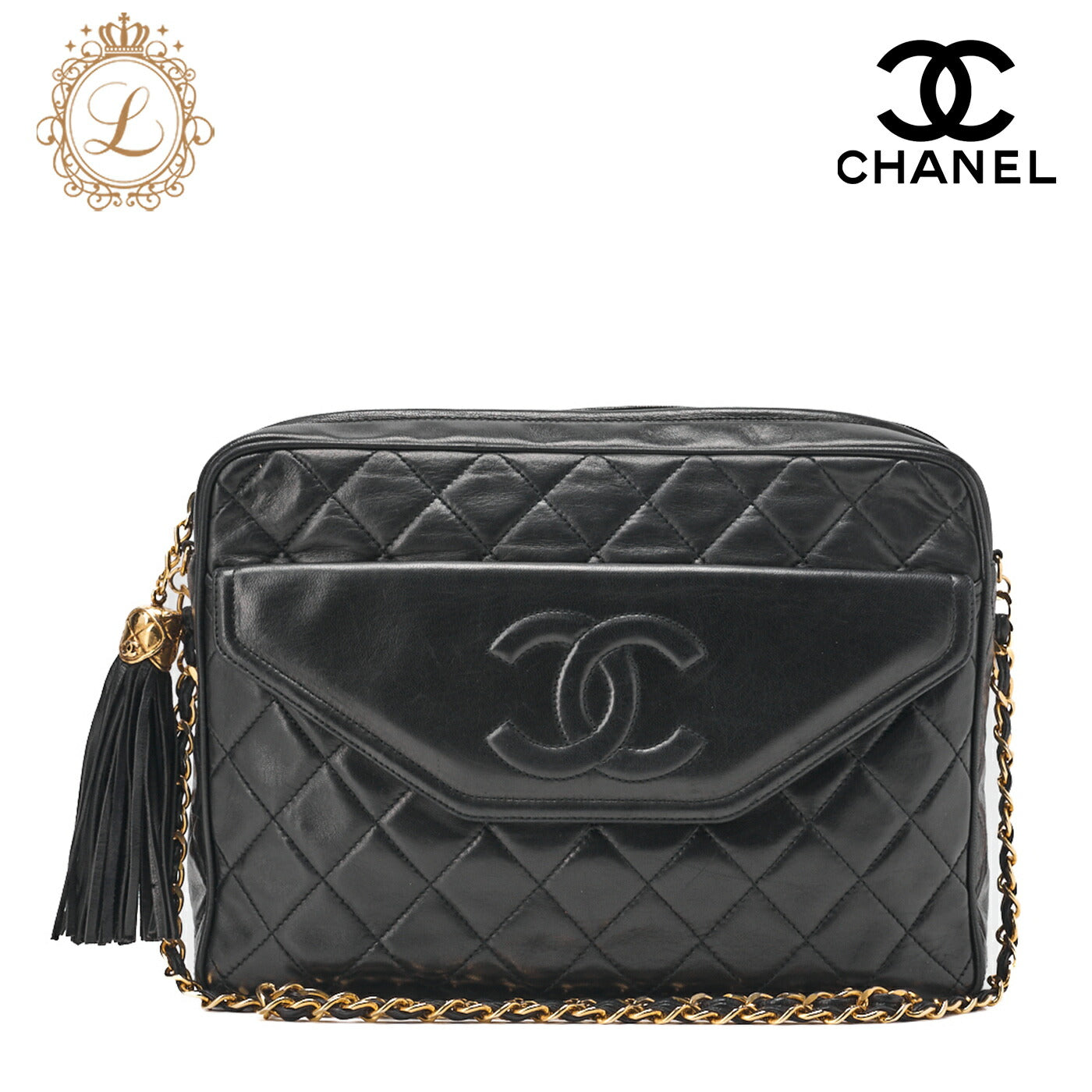 CHANEL Shoulder Bag, Matelasse Outside Flap Fringe Chain Shoulder, Lambskin, Black, Gold-Tone Hardware, Pre-Owned - Vintage La Charme