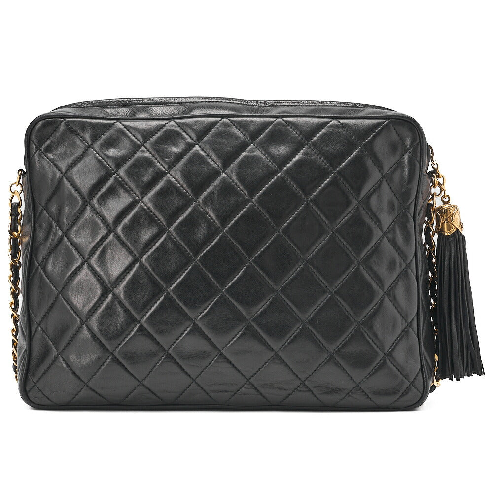 CHANEL Shoulder Bag, Matelasse Outside Flap Fringe Chain Shoulder, Lambskin, Black, Gold-Tone Hardware, Pre-Owned - Vintage La Charme