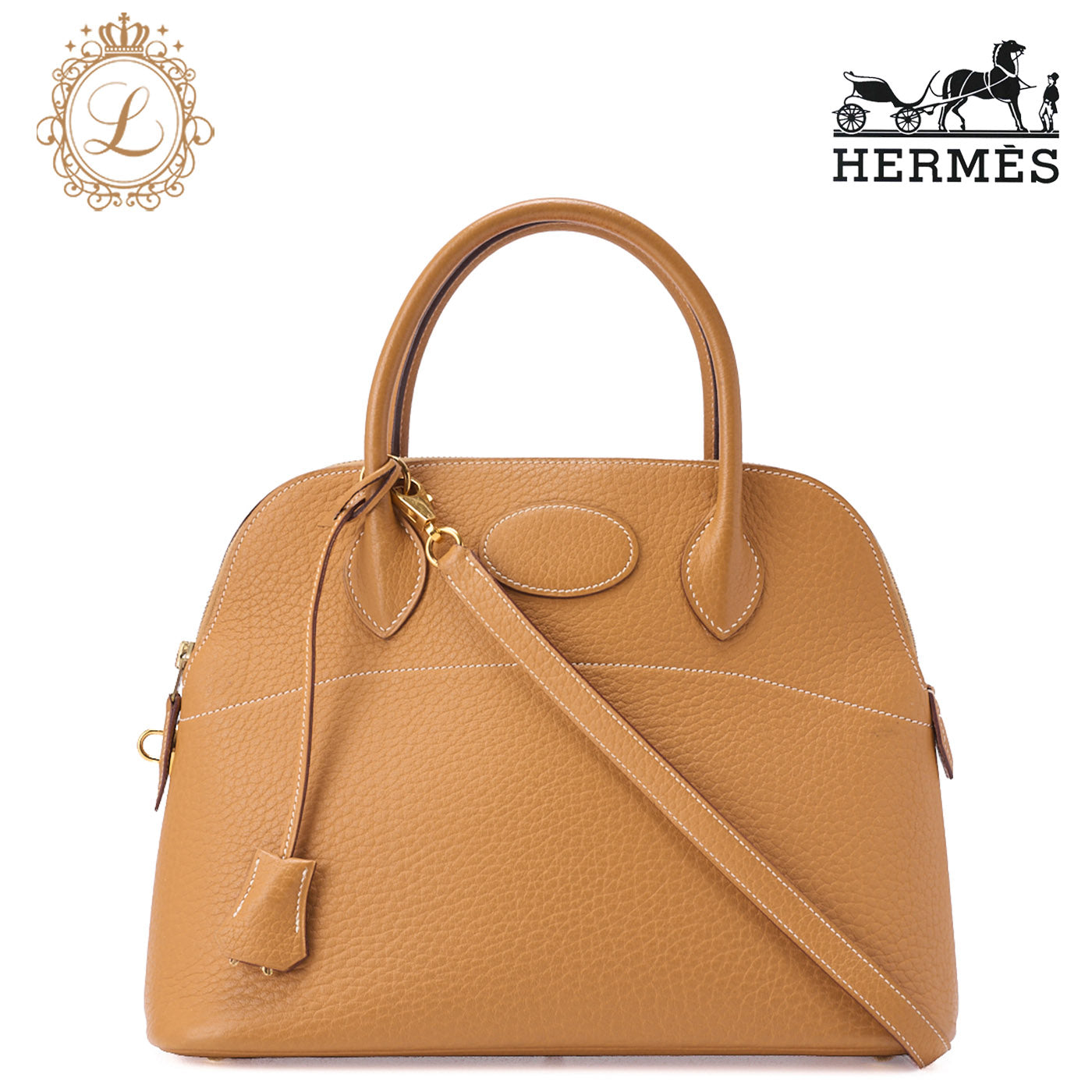 HERMES Bolide 31 Handbag Shoulder Bag Fjord Leather Natural Gold-Tone Hardware Pre-Owned - Vintage La Charme