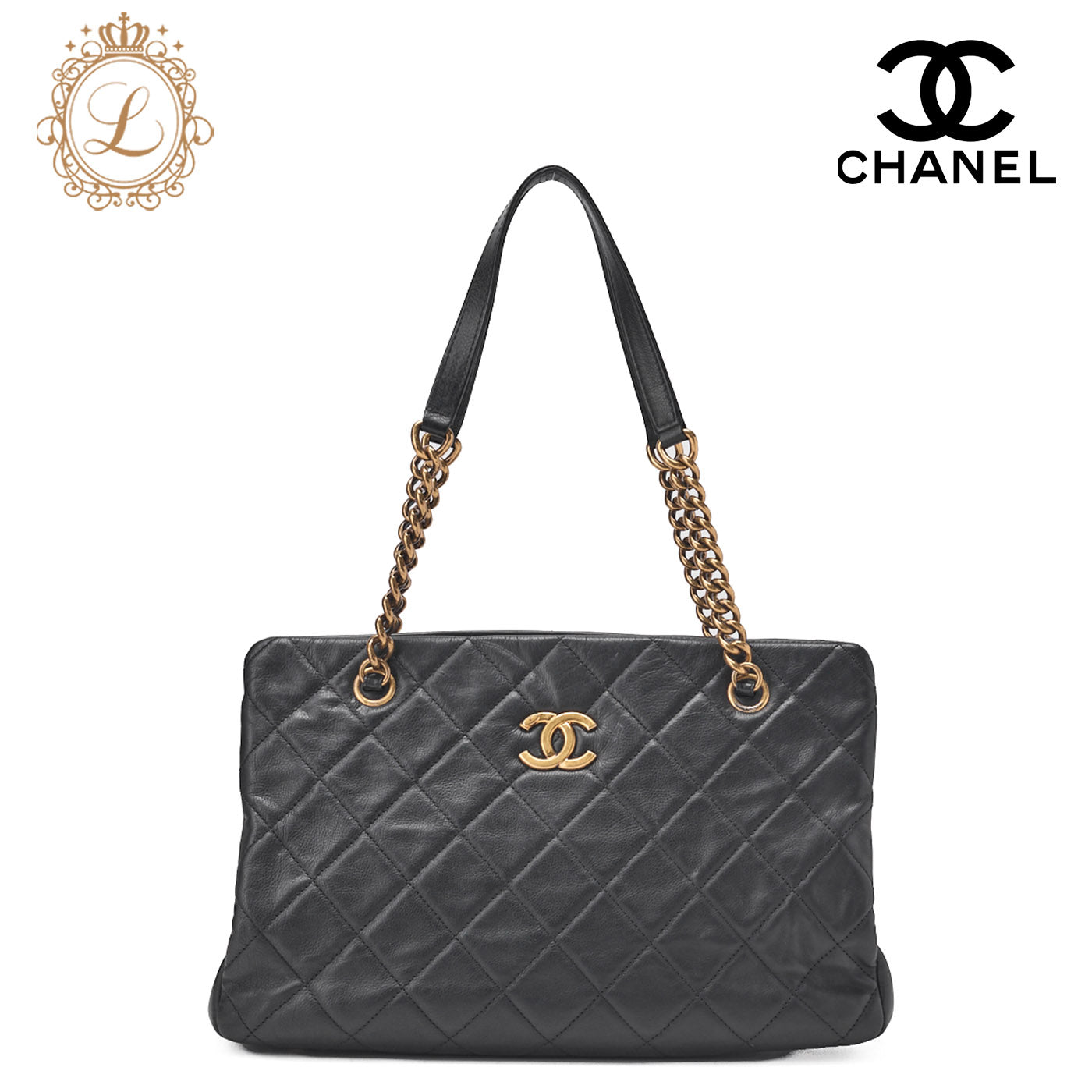 CHANEL Shoulder Bag Matelasse Calfskin Black Gold-Tone Hardware Pre-Owned - Vintage La Charme