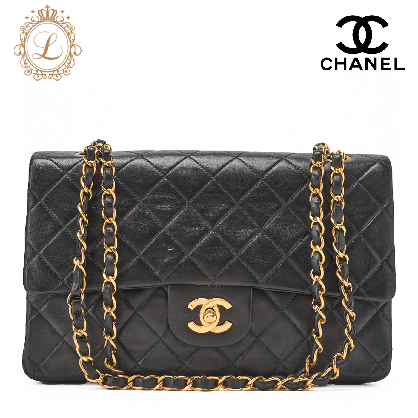 CHANEL Shoulder Bag Matelasse Double Flap Lambskin Black Gold-Tone Hardware Pre-Owned - Vintage La Charme