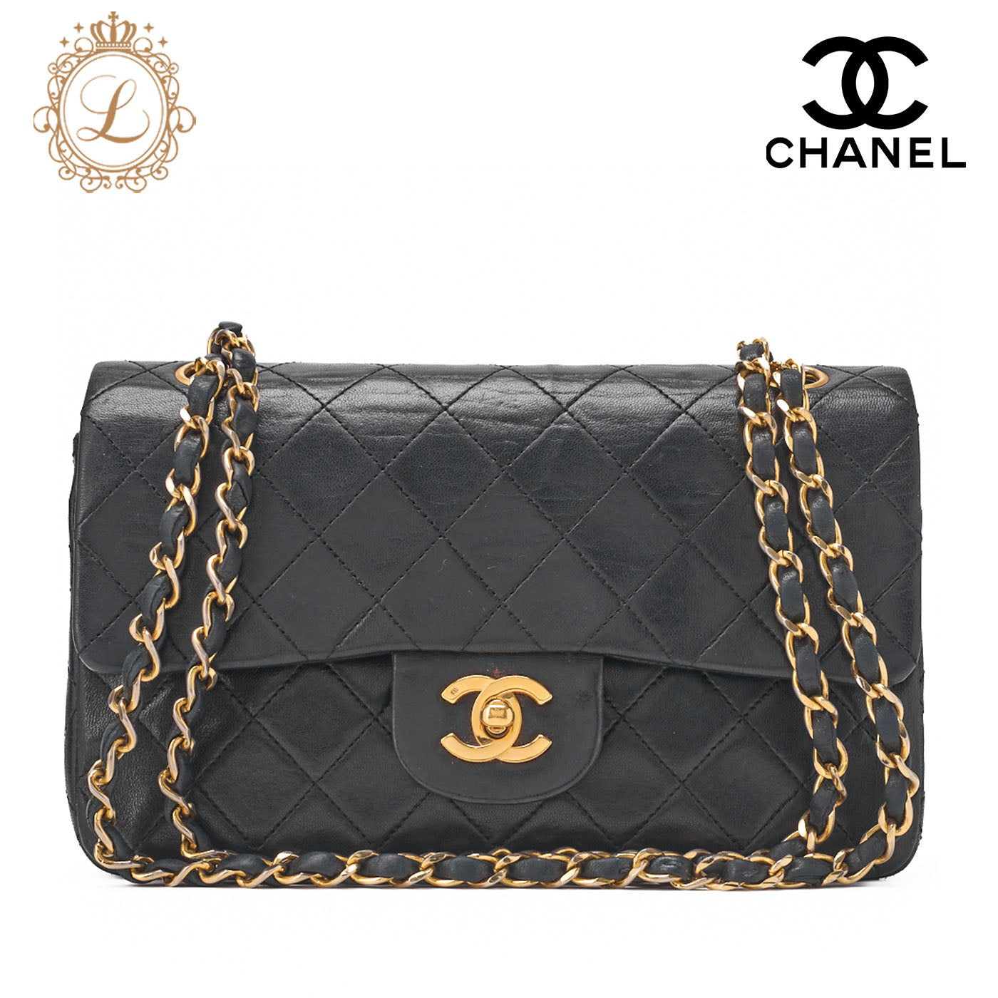 CHANEL Shoulder Bag Matelasse 23 Double Flap Chain Lambskin Black Gold-Tone Hardware Pre-Owned - Vintage La Charme