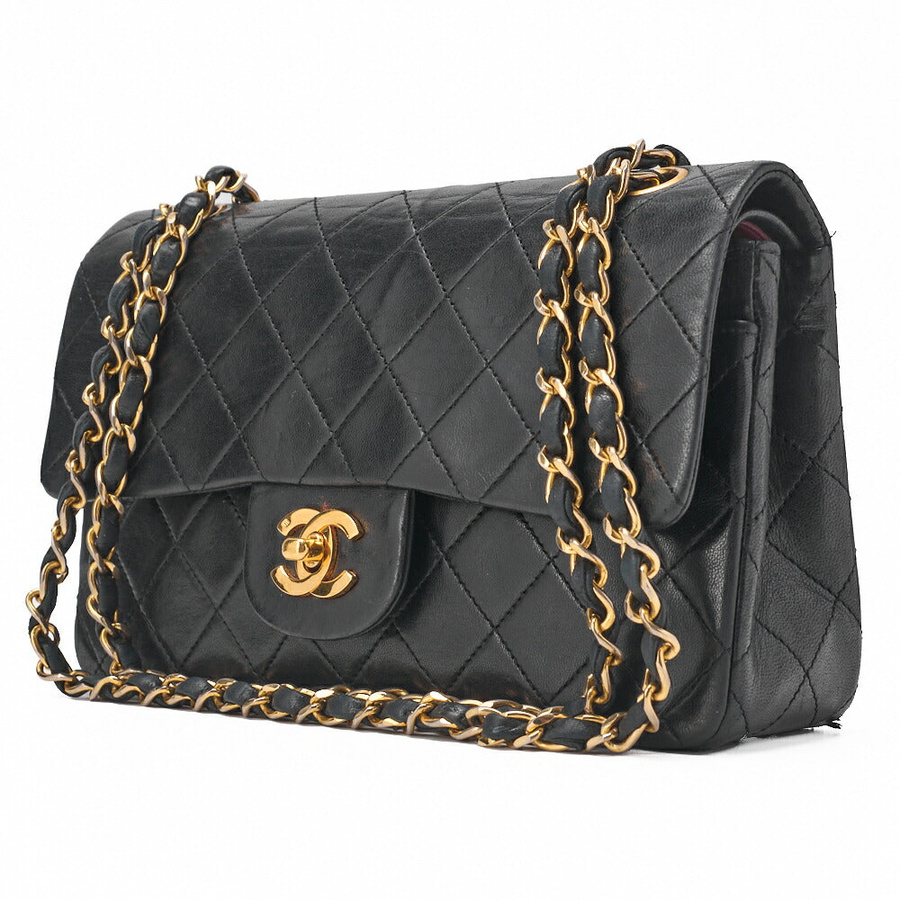 CHANEL Shoulder Bag Matelasse 23 Double Flap Chain Lambskin Black Gold-Tone Hardware Pre-Owned - Vintage La Charme