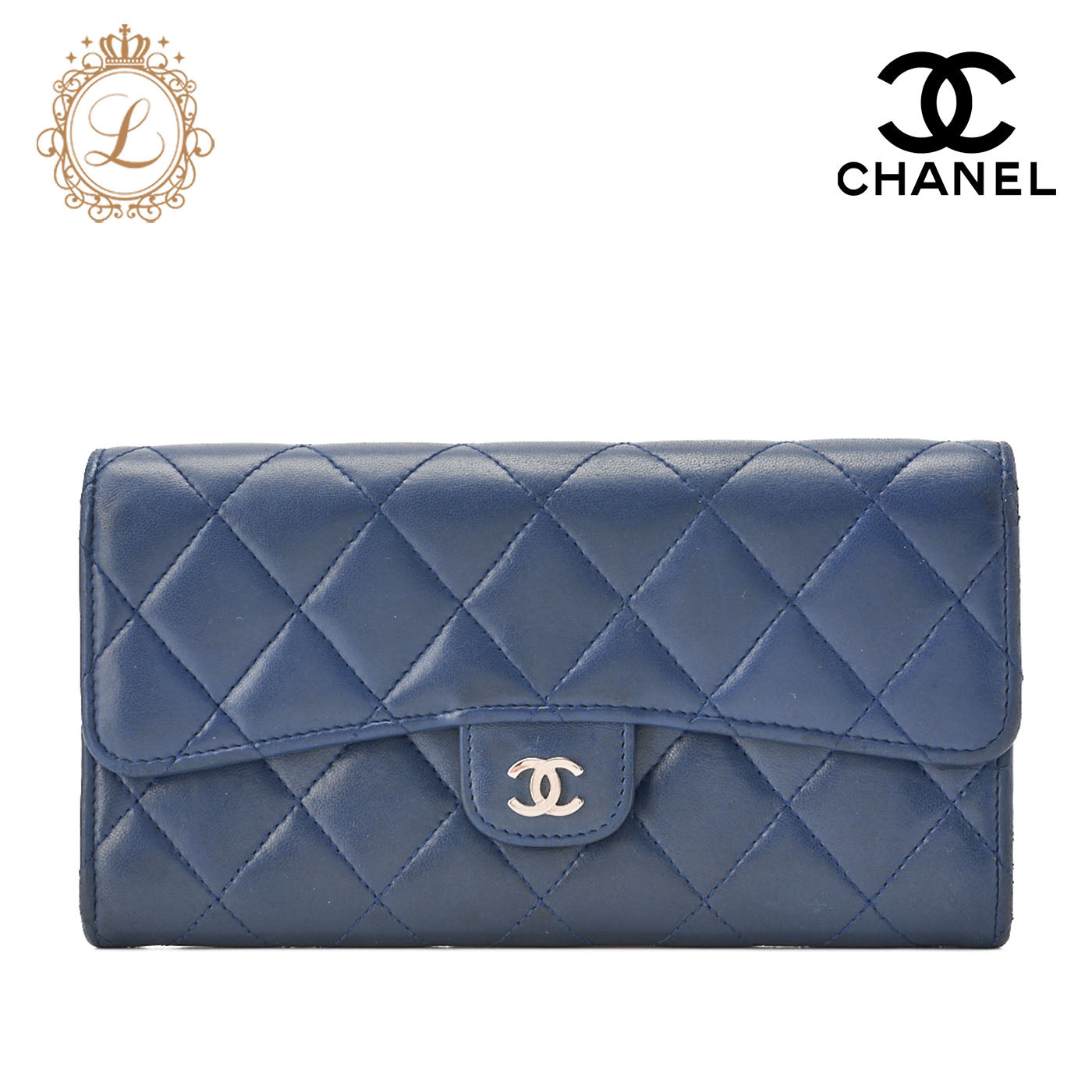 CHANEL Bi-Fold Long Wallet Matelasse Lambskin Blue Silver-Tone Hardware Pre-Owned - Vintage La Charme