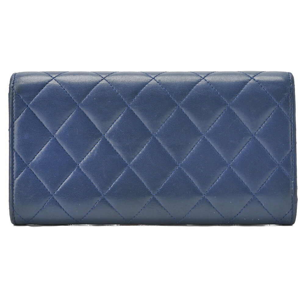 CHANEL Bi-Fold Long Wallet Matelasse Lambskin Blue Silver-Tone Hardware Pre-Owned - Vintage La Charme