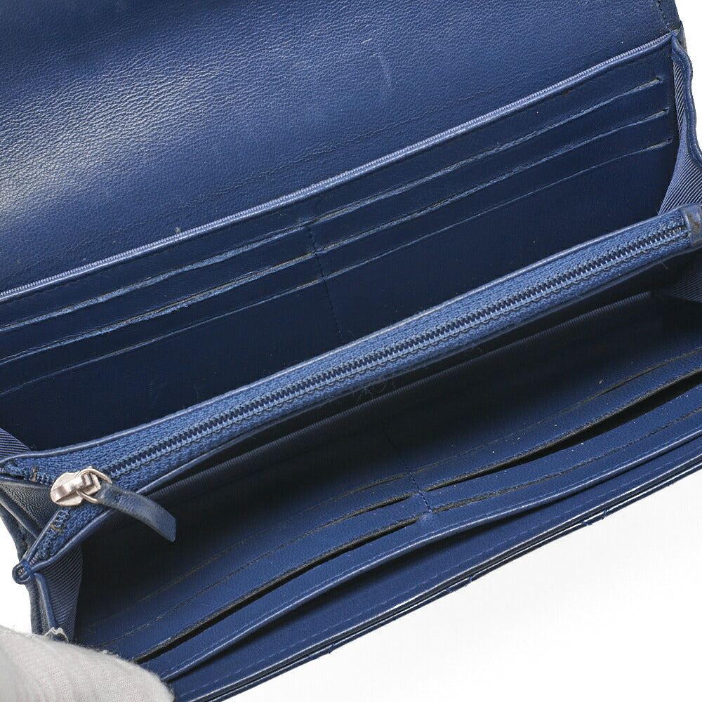 CHANEL Bi-Fold Long Wallet Matelasse Lambskin Blue Silver-Tone Hardware Pre-Owned - Vintage La Charme