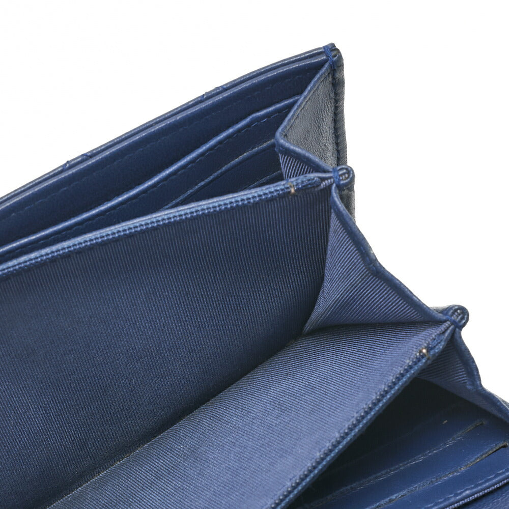 CHANEL Bi-Fold Long Wallet Matelasse Lambskin Blue Silver-Tone Hardware Pre-Owned - Vintage La Charme