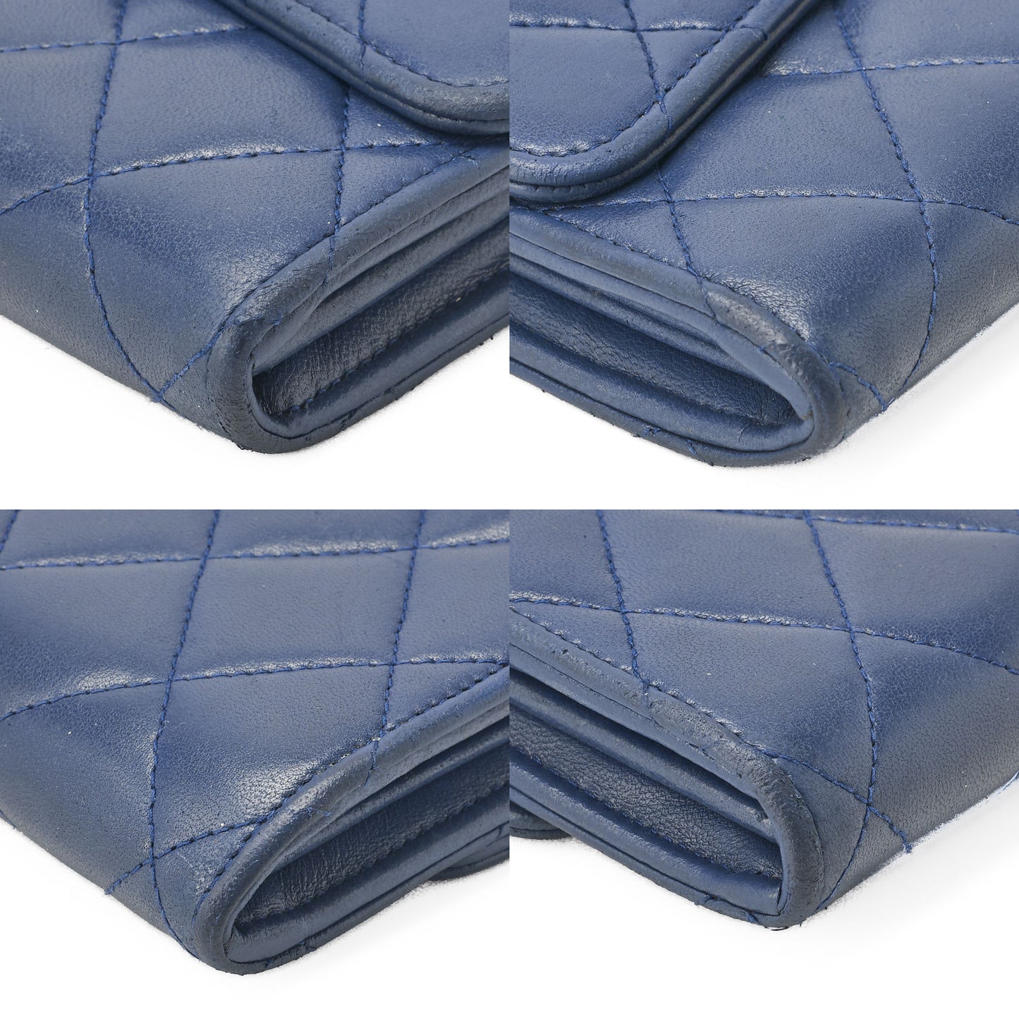 CHANEL Bi-Fold Long Wallet Matelasse Lambskin Blue Silver-Tone Hardware Pre-Owned - Vintage La Charme