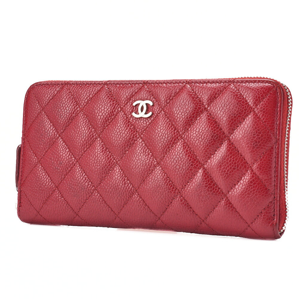 CHANEL Round Wallet Matelasse Caviar Leather Red Silver-Tone Hardware Pre-Owned - Vintage La Charme