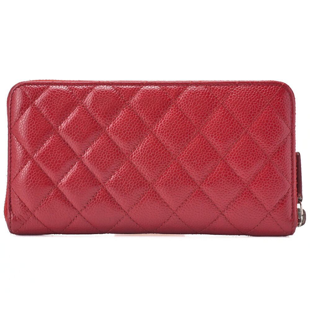 CHANEL Round Wallet Matelasse Caviar Leather Red Silver-Tone Hardware Pre-Owned - Vintage La Charme