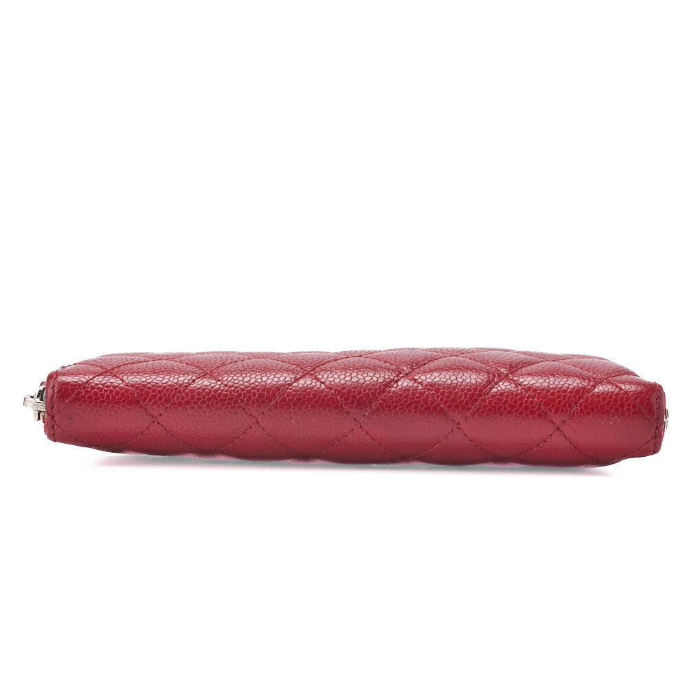 CHANEL Round Wallet Matelasse Caviar Leather Red Silver-Tone Hardware Pre-Owned - Vintage La Charme