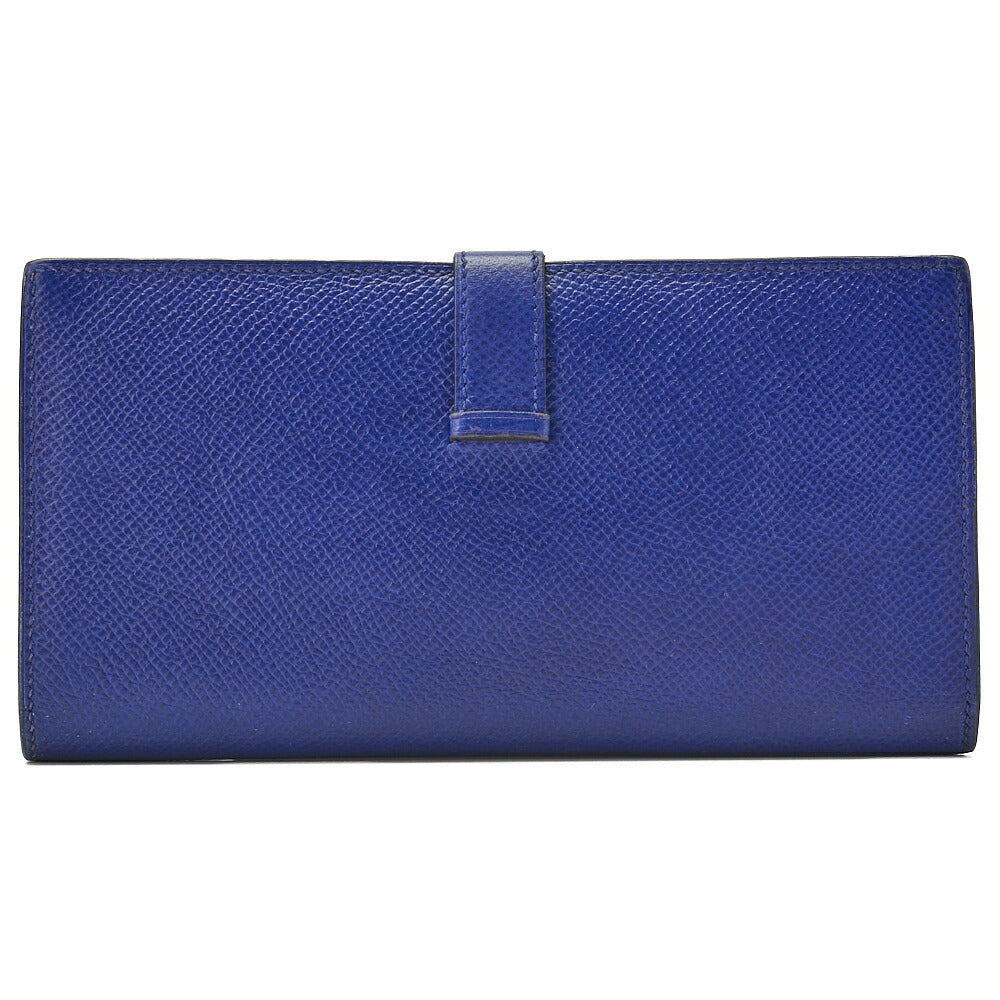 HERMES Bearn Soufflet Bi-fold Long Wallet Epson Blue Electric Gold-Tone Hardware Pre-Owned - Vintage La Charme
