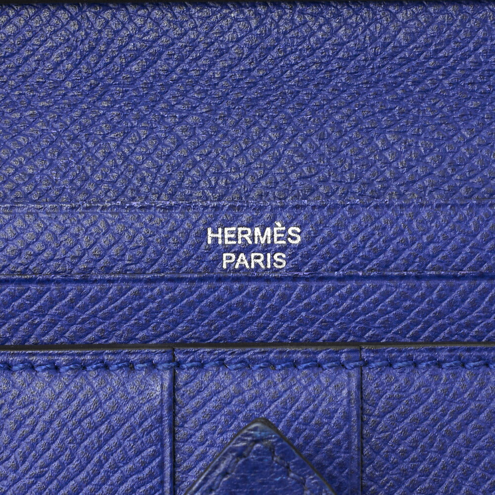 HERMES Bearn Soufflet Bi-fold Long Wallet Epson Blue Electric Gold-Tone Hardware Pre-Owned - Vintage La Charme