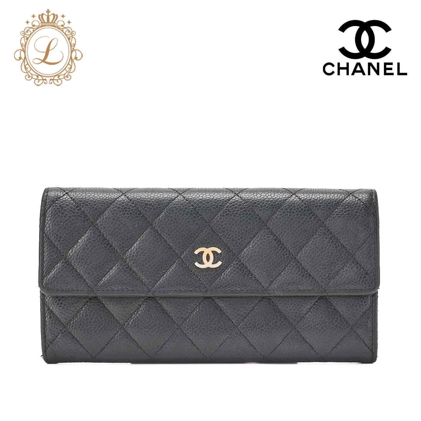 CHANEL Round Long Wallet, Matelasse, Caviar Skin, Black, Gold-Tone Hardware, Pre-Owned - Vintage La Charme