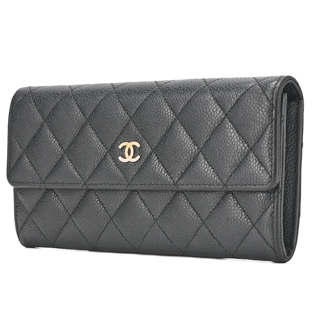 CHANEL Round Long Wallet, Matelasse, Caviar Skin, Black, Gold-Tone Hardware, Pre-Owned - Vintage La Charme