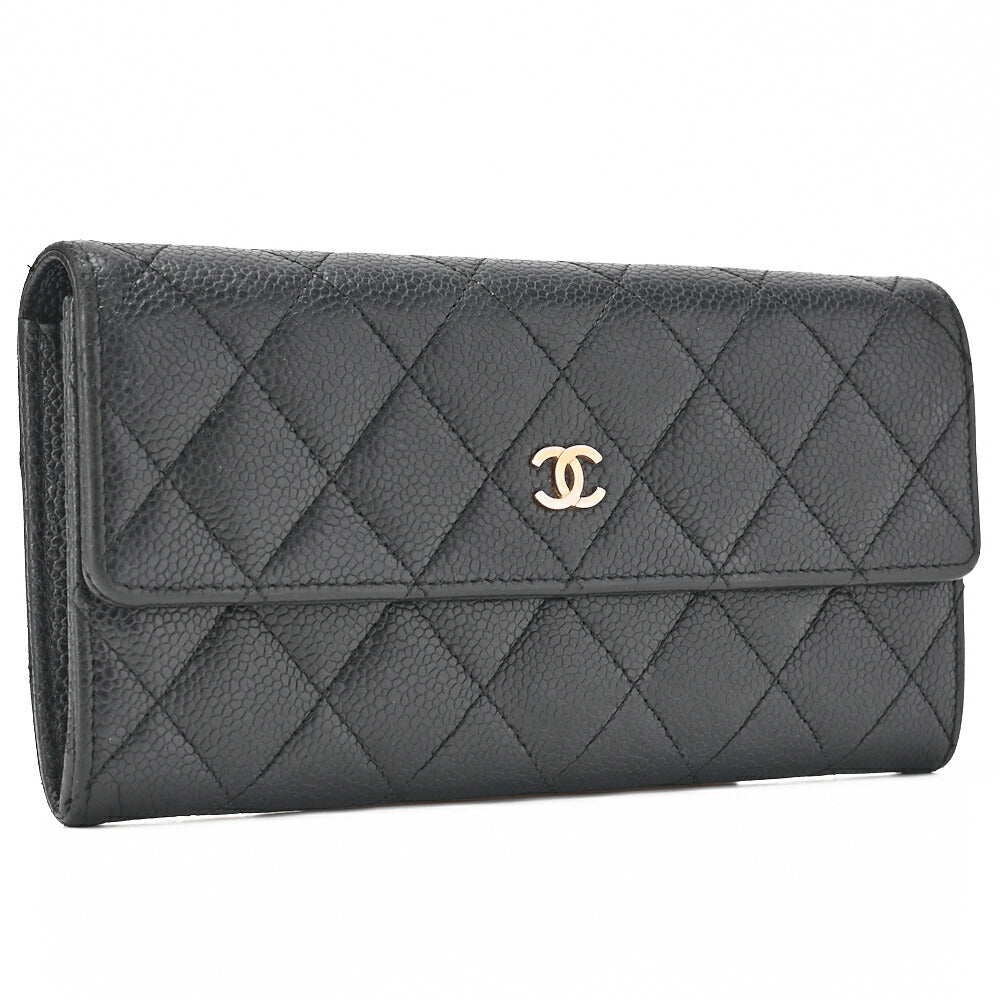 CHANEL Round Long Wallet, Matelasse, Caviar Skin, Black, Gold-Tone Hardware, Pre-Owned - Vintage La Charme