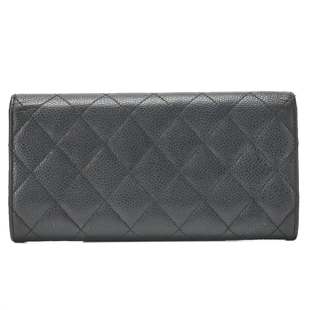 CHANEL Round Long Wallet, Matelasse, Caviar Skin, Black, Gold-Tone Hardware, Pre-Owned - Vintage La Charme
