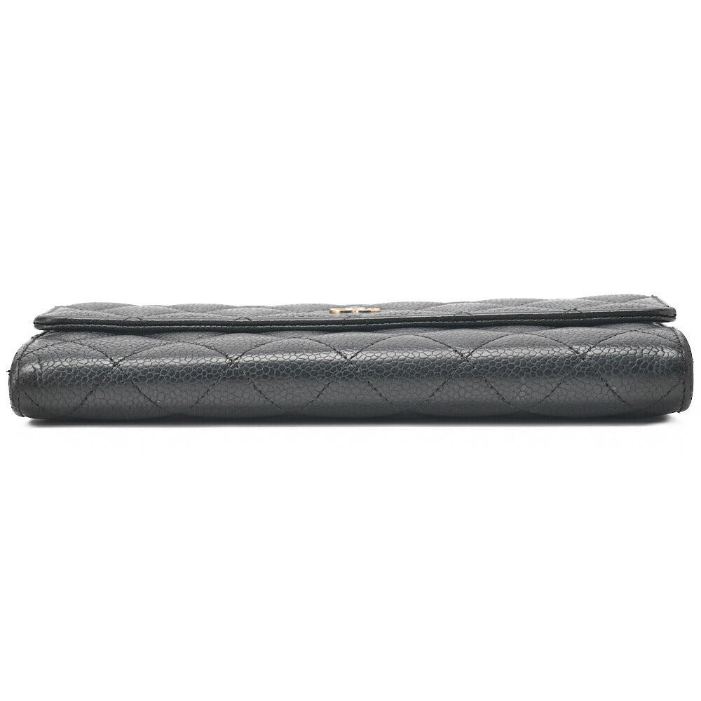 CHANEL Round Long Wallet, Matelasse, Caviar Skin, Black, Gold-Tone Hardware, Pre-Owned - Vintage La Charme
