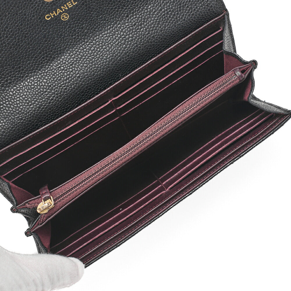CHANEL Round Long Wallet, Matelasse, Caviar Skin, Black, Gold-Tone Hardware, Pre-Owned - Vintage La Charme